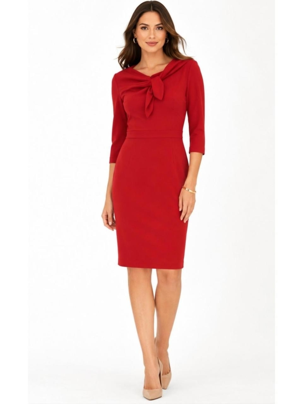 Calvin Klein Red Tie-Neck Midi Dress